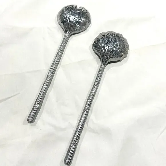 Antique Vintage Silver Garden Salad Server Set - 2 Pieces - 12" - Picture 2 of 6